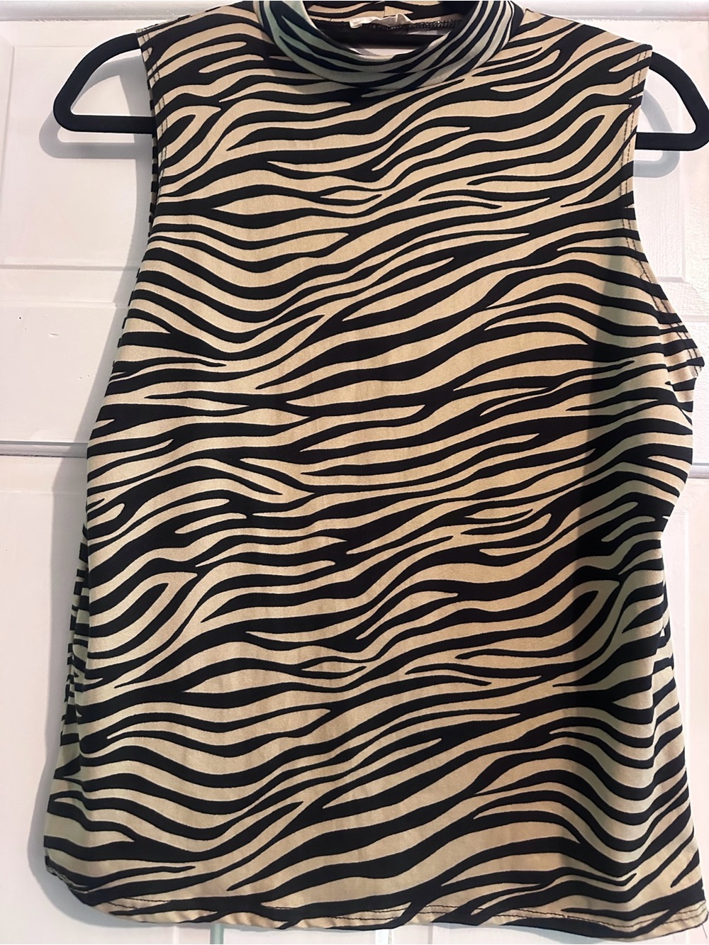 Sleeveless Zebra Print Mock Neck Top - Black & Tan